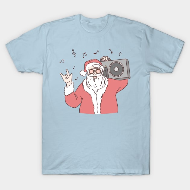 Santa Claus listening to music Rock Musical notes Glasses T-Shirt by GeekCastle